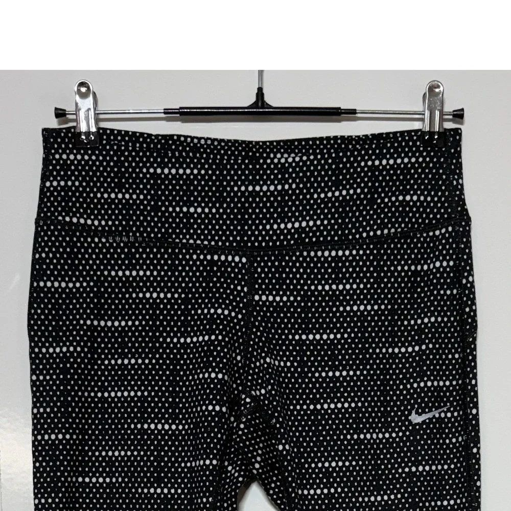 Nike Leggings Womens Medium Measures 27x29 Black White Dot Print Dri-FIT Running